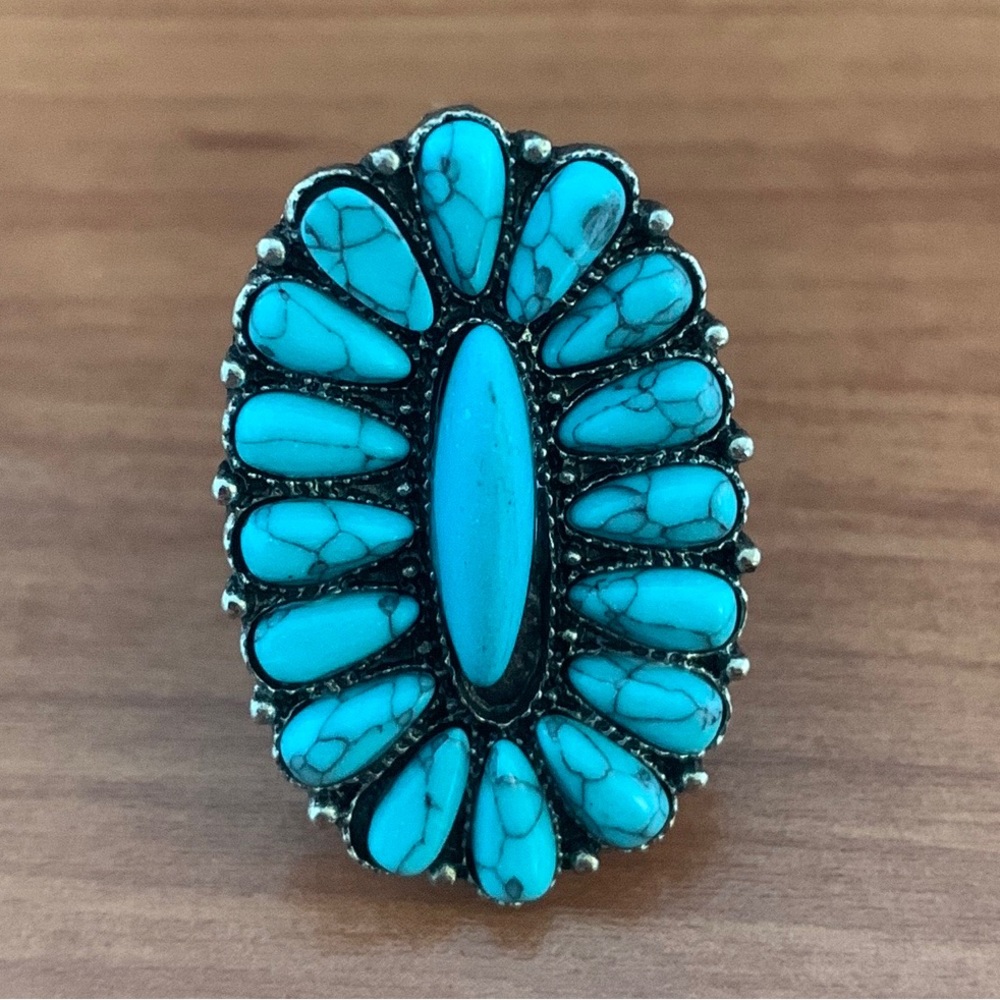 Boho Squash Blossom Natural Stone Cuff Ring - Picture 8 of 8